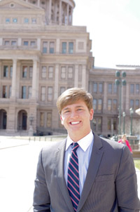 Kevin Matula, legislative aide, on the Texas State Capitol Grounds, where he has assisted on issues concerning health and senior care, education, and criminal justice.